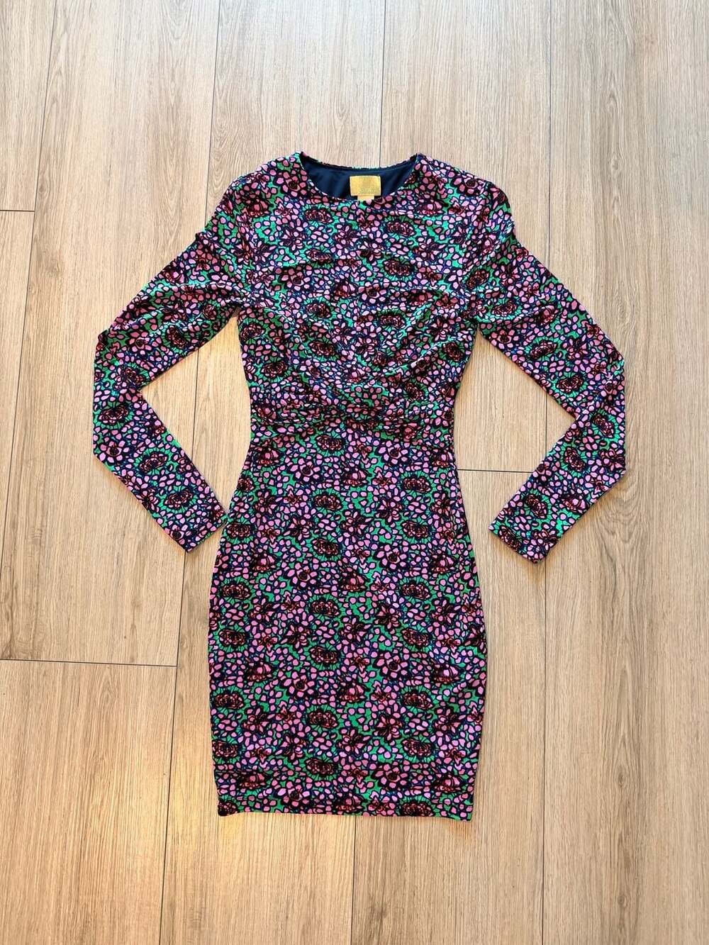 H&M Floral Ruched Bodycon Mini Dress Long Sleeve Y2K Party Size 2 - Picture 2 of 8
